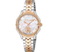 Roberto Cavalli by Franck Muller Montre analogique à Quartz pour Femme avec Bracelet en Acier Inoxydable RV1L225M0081, Gris Argent, Mode