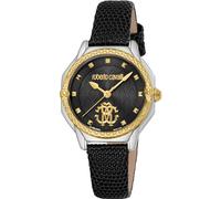 Roberto Cavalli by Franck Muller Montre analogique à Quartz pour Femme avec Bracelet en Cuir RV1L225L0031, Noir, Mode