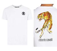 Roberto Cavalli Firenze Tigre Logo Imprimé Luxe Col Rond T-Shirt Haut L