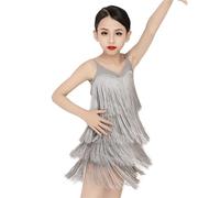 Robes À Bretelles Et Pompons pour Filles Tenue de Cocktail de Danse Latine de Salon sans Manches Couleur Unie pour Compétition de Danse de Cha-Cha de Salsa de Tango (150 Pièces)
