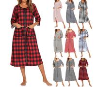 Robes à carreaux pour femmes, chemise de nuit à manches longues, style vintage, chemise de nuit rétro rayée, chemise de nuit ample pour femme, robe t-shirt pour l'automne, robe de nuit décontractée