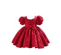 Robes Bébé Fille Manche Bouffante Plissé Bowknot Robe Florale Princesse Robe de Fête d'anniversaire Soirée Mariage Ceremonie,Rouge,2 Ans,3 Ans,f463ra