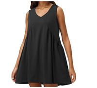 Robes Casual Femme Une épaule Demi Manches Chauve-Souris Solide Robes décontractées en Vrac Sangle en métal Plage Mini Robe de Soleil Robe Coton Grande Taille Robe Trapeze Femme ( Noir, L