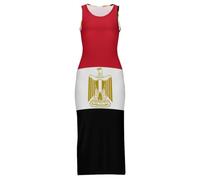 Robes Cheongsam pour Femmes Décontractées sans Manches Imprimées du Drapeau De La République Arabe D'Égypte Robas Longues Maxi Débardeur Robes D'Été De Plage Swing Fente Sexy Qipao Chinois