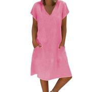 Robes courtes pour adolescentes et femmes, mode décontractée, avec poche à nouer en V, couleur unie, coton et lignes, robe courte décontractée pour femmes de moins de 10 ans, rose, XL