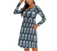 Robes d'automne pour femmes 2024, motif calculatrice mathématique, robes mi-longues décontractées mi-longues pour femmes, noir, Taille M