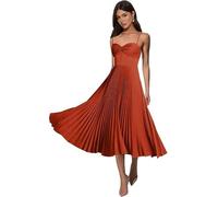 Robes de bal en satin bretelles spaghetti dos plissé robe de demoiselle d'honneur col en V robe d'invité de mariage, orange brûlé, XXL