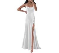 Robes de bal longues pour femmes, robes de demoiselle d'honneur en satin pour mariage, robes de cocktail sans manches, grande taille, blanc, 42