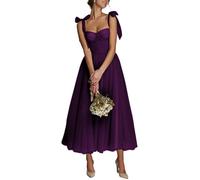 Robes de bal sans manches dos nu longueur thé nœud tulle robes de soirée formelles, Ciruela, 50 plus