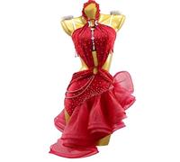 Robes De Compétition De Danse Latine pour Femmes Vêtements De Danse De Salon sans Manches Costumes De Danse Salsa Cha-Cha Jupe De Tango À Franges Superposées Performance,B,L