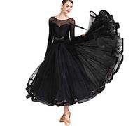 Robes De Danse De Salon en Maille pour Femme Tenue De Tango À Manches Longues Robe De Compétition Professionnelle De Valse Moderne Jupes D'entraînement Latines,Noir,XL