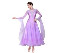 Robes De Danse De Salon Standard Nationales Costume De Compétition De Valse Et De Tango À Col Rond Jupe De Danse Sociale pour Femme Superbe Tenue De Danse De Performance,Violet,S