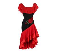 Robes de Danse Latine sans Manches pour Les Femmes Cha Cha Valse Performance Jupes Salsa Ballroom Compétition Robe De Danse,Rouge,L