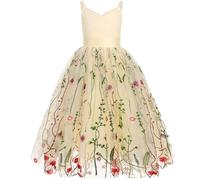 Robes de Demoiselle d'honneur pour Filles, col en V, Robe Longue en Tulle, Robe de soirée Formelle pour Enfants, Robe de première Communion,Champagne,110cm