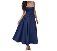 Robes de fête pour femmes sans manches à boucle longue robe d'été couleur unie dos nu A-ligne robe de bandage maxi robe bleue, bleu, L