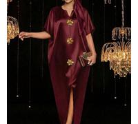 Robes de fête Quatre saisons/Invitée de mariage/Tenue/Robe de bal/Or/Tenue de dîner/Robe en satin jacquard fendue à l'avant pour femmes, or, élégante pour soirée décontractée L,M,S,XLCoutume populaire