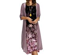 Robes De Mariage Grande Taille Robe De Soiree Mousseline Manches Longues Cocktail Dress Femmes Chic Et Glamour Dentelle Dresses Cardigan Ensemble 2Pcs Élégant Robes Imprimée
