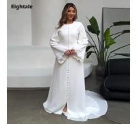 Robes de mariée arabes Eightale, col rond, dentelle, coupe sirène, boutons musulmans, blanc ivoire, robes de mariée modestes personnalisées, Vestidos De Novia BLANC