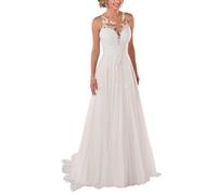 Robes de Mariée Grande Taille Dentelle Tulle Robe de Mariée Princesse Registre Robe a - Collection Robes de Mariée Pour Femmes, SEVENYXX, Blanc, 46