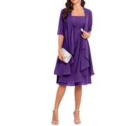Robes de mère de la mariée avec veste 2 pièces manches mi-longues longueur genou en mousseline de soie robe de mère du marié, violet, 48 Grande taille