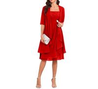 Robes de mère de la mariée avec veste 2 pièces manches mi-longues longueur genou en mousseline de soie robe de mère du marié, Rouge, 50 Grande taille