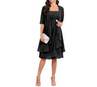 Robes de mère de la mariée avec veste 2 pièces manches mi-longues longueur genou en mousseline de soie robe de mère du marié, Noir , 52 Grande taille