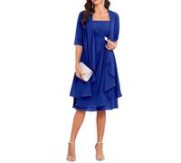 Robes de mère de la mariée avec veste 2 pièces mi-manches longueur genou en mousseline de soie robe mère marié, bleu marine, 54 Grande taille