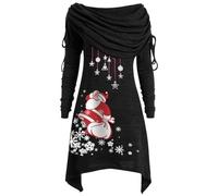 Robes de Noël fantaisie pour femme - Robe de Noël à manches longues imprimée - Robe longue décontractée grande taille - Col froncé irrégulier - Robe corset vintage - Costume trapèze
