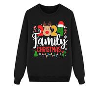 Robes de Noël Mère Fille Impression de Dessin Animé Tête de Noël sans Bonnet Manches Longues Mode Hiver Sweat à Capuche Vacances Costume Famille Style Maman Tenue de Noël Femme Coton, Noir , XL