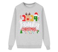 Robes de Noël Mère Fille Tête de Noël Dessin Animé Imprimé sans Bonnet, Manches Longues Mode Hiver, Sweat à Capuche Vacances, Costume Famille Style Maman Tenue de Noël Femmes Coton, Gris clair., XL