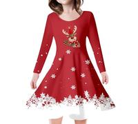 Robes De NoëL pour Filles,Robe de Princesse à Manches Longues pour Enfants avec Motif Sapin de Noël et Tenue Festive Fille (Red, 8-9 Years)
