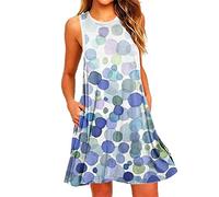 Robes de Plage pour Femmes Beach Floral Tshirt Robe d'été sans Manches Poches Confortable Loose Tank Dress Robe Mousseline Cocktail (XXL,Bleu-5)