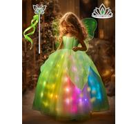 Robes de princesse pour filles, lumières RVB, synchronisation de la musique, costume d'Halloween avec télécommande de contrôle par application, vêtements de costumade pour filles avec aile et
