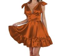 Robes de soirée en satin avec nœud et col en V pour adolescents Robe de cocktail grande taille, orange brûlé, 34