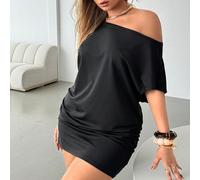 Robes de soirée grande taille pour femmes, robe d'été noire chic sexy formelle pour soirée et club, robe mini épaules dénudées ou une épaule, style Y2K élégant et décontracté 0XL,1XL,2XL,3XL,4XLUnicol