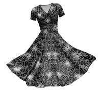 Robes de soirée pour femme avec imprimé sanglant 2025 - Robe fantaisie d'Halloween - Col en V - Manches courtes - Robe longue de soirée en dentelle, gris, 5XL