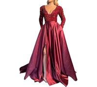 Robes de soirée pour femmes Paillettes Maxi Robe de cocktail Manches longues Col en V Robes de bal élégantes pour mariage et fête Robe de bal en paillettes pour femmes Robe de bal de fin d'études Robe