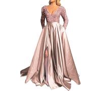 Robes de soirée pour femmes Paillettes Maxi Robe de cocktail Manches longues Col en V Robes de bal Élégantes Robes de mariage et de fête Robes en paillettes Pour femmes Robe de bal Robe de remise des