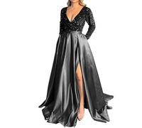 Robes de soirée pour femmes Paillettes Maxi Robe de cocktail Manches longues Décolleté en V Robes de bal Élégantes Robes de mariage et de fête Robes de paillettes pour femmes Robe de bal Robe de