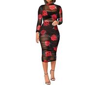 Robes décontractées pour femme 3 pièces avec haut court et jupe courte avec imprimé tropical en maille moulante longue robe d'été pour femme, Rouge, XL