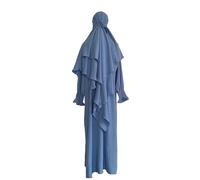Robes décontractées pour femme, robe de prière musulmane, vêtement du Ramadan, Abaya Islam, Jilbeb, ensemble de 2 pièces, écharpe Khimar superposée, hijab et robe longue, robes maxi pour femme, bleu