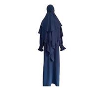Robes décontractées pour femme, robe de prière musulmane, vêtement du Ramadan, Abaya Islam, Jilbeb, ensemble de 2 pièces, écharpe Khimar superposée, hijab et robe longue, robes maxi pour femme, bleu