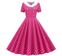Robes des années 1950 pour femme - vintage, à pois, ligne A, swing, manches courtes, col en V, double boutonnage, midi, longue, plissée, rockabilly, thé, cocktail, bal, B Hot Pink, XXL