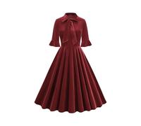 Robes des années 1950 pour femme - vintage, élégante, velours, ligne A, swing, manches courtes, volants, col papillon, longue, patineur, midi, cocktail, fête, soirée, invitée de mariage, robes d'hiver