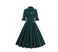 Robes des années 1950 pour femme - vintage, élégante, velours, ligne A, swing, manches courtes, volants, col papillon, longue, patineur, midi, cocktail, fête, soirée, invitée de mariage, robes d'hiver