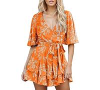Robes d'été 2024 sexy pour femme Boho Floral Brésilien Mini robe de chemise fraîche et respirante, citronier, Large