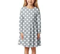 Robes d'été décontractées à manches longues pour filles, imprimé floral et pois, pour tout-petits de 3 à 11 ans, tenue élégante et mignonne pour l'école, les jeux en plein air, au (Grey, 3-4 Years)