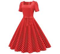 Robes d'été décontractées pour femme des années 1950, robe de soirée à manches courtes, robe noire pour femme, Rouge, XL