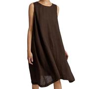 Robes d'été décontractées pour femmes, couleur unie, sans manches, col rond, robe mi-longue, décontractée, ample, robe longue pour femme, café, XXL