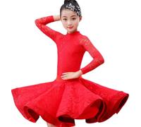 Robes d'été en dentelle pour enfants pour filles Robe de danse latine à volants avec motif floral Concours de salle de bal Party Stage Performance Practice Costumes 2pcs